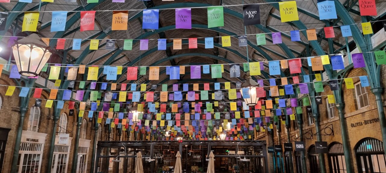 Covent Garden Pride Bunting supplied by Field and Lawn