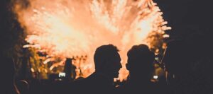 People at an event with fireworks