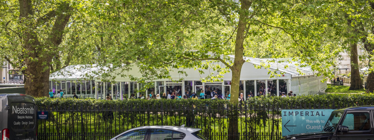 Temporary structure situated in Prince's Gardens, South Kensington, for Imperial College London’s Graduation drinks reception, provided by GL events UK