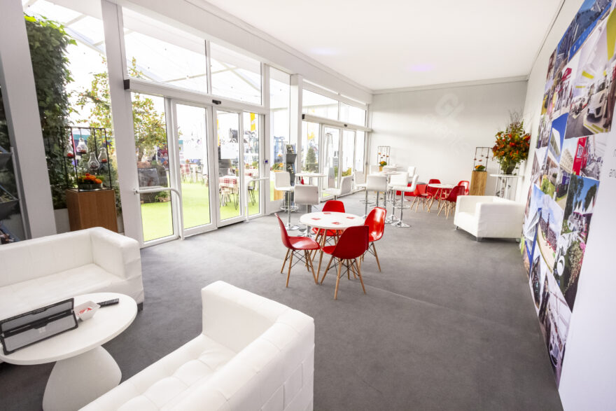 Electric automatic doors in temporary event structure, supplied by GL events UK