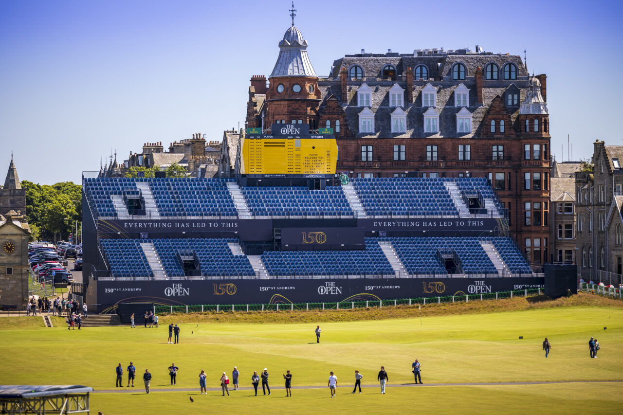Temporary seating grandstand at The Open St Andrews 150th, provided by GL events UK